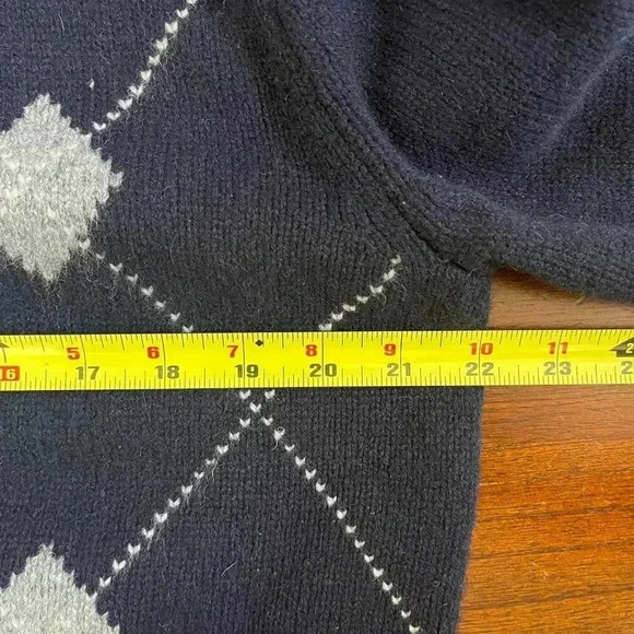 Jcrew Men's Sweater Large Navy Blue 100% Lambs Wool Crewneck Argyle Pullover - Picture 4 of 7